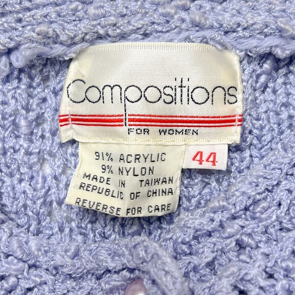 Compositions Vintage Crochet Knit Sweater Cardigan Periwinkle Women's 44 Preppy - Picture 3 of 9